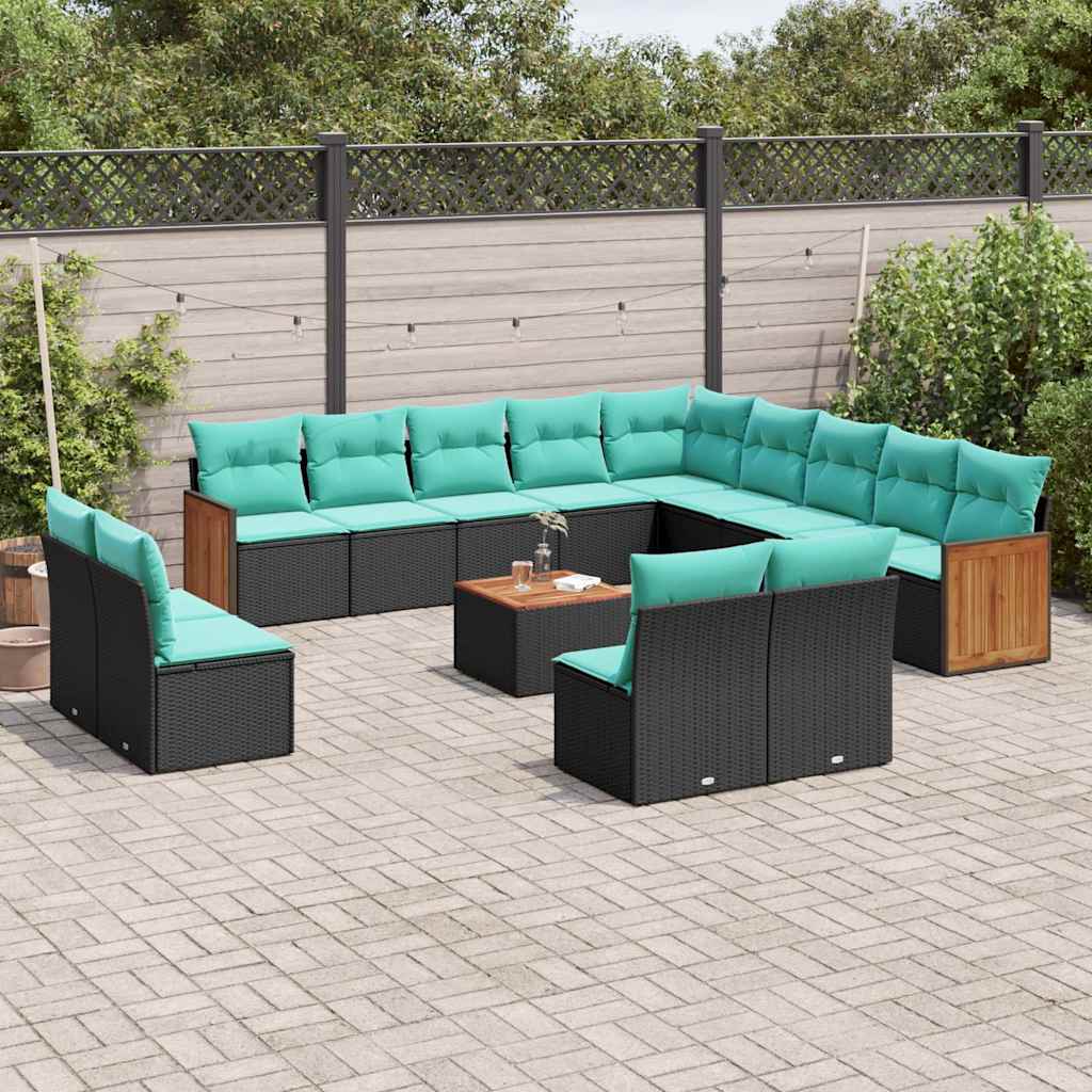 vidaXL 13-delige tuinbankset met kussens van zwart polyrotan