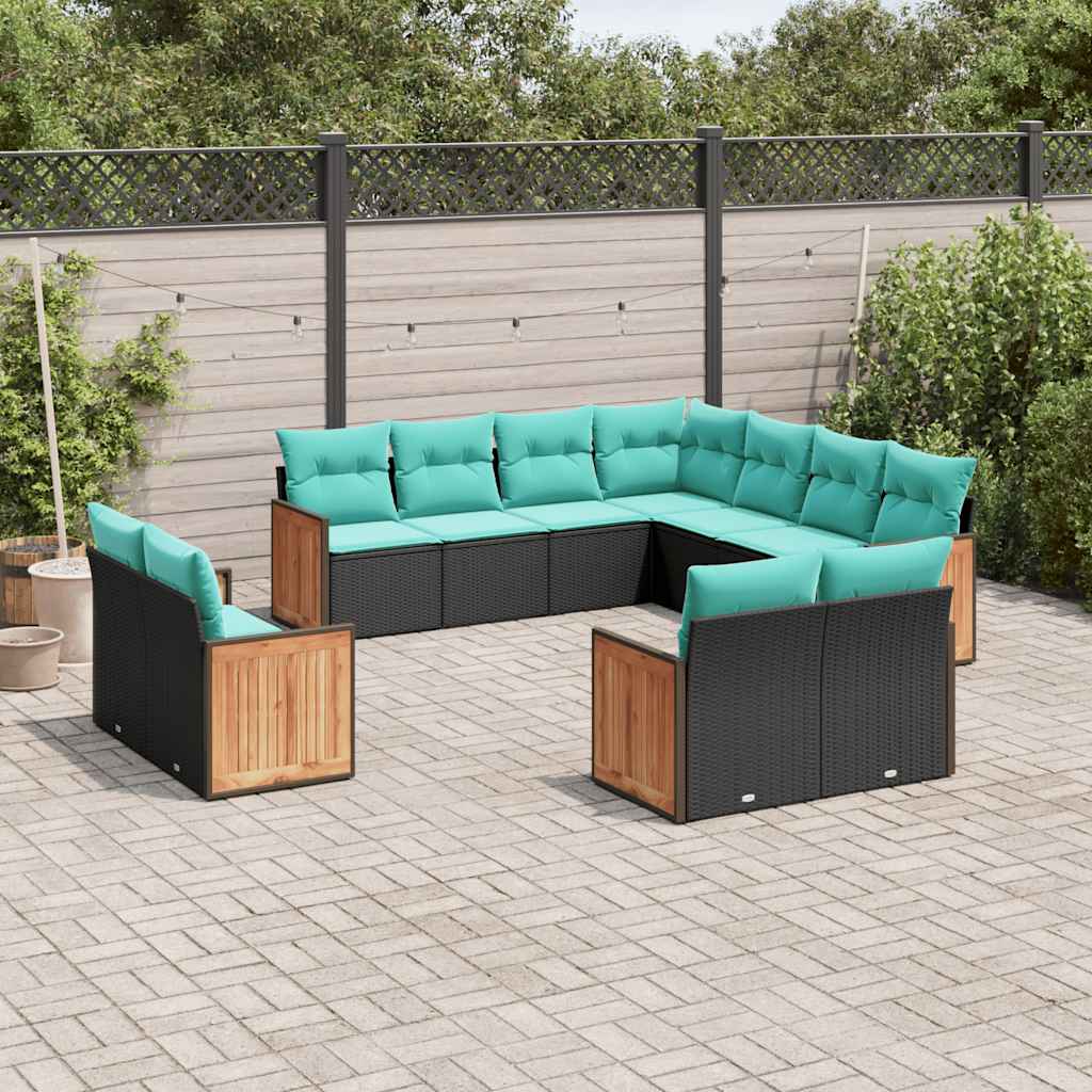 vidaXL 11-delige tuinbankset met kussens, grijs polyrotan