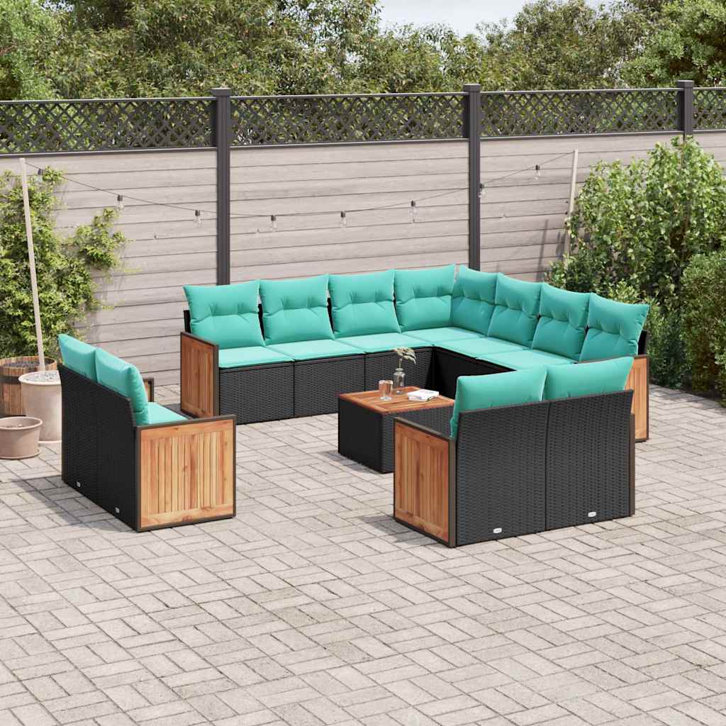 vidaXL 11-delige tuinbankset met kussens, grijs polyrotan