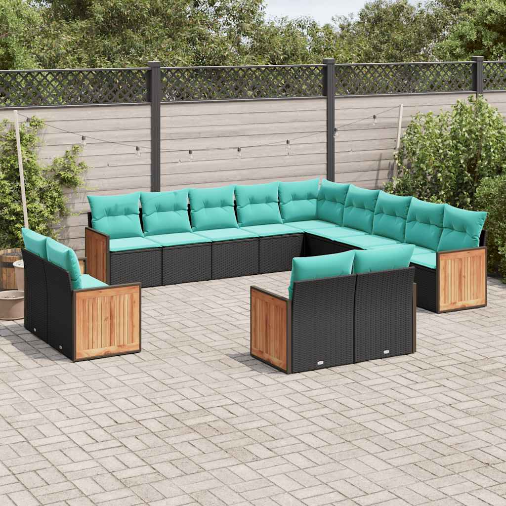 vidaXL 13-delige tuinbankset met kussens, grijs polyrotan