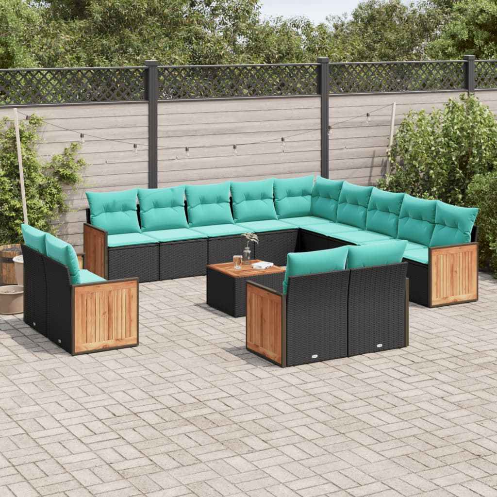 vidaXL 13-delige tuinbankset met kussens, grijs polyrotan