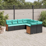 vidaXL 8-delige tuinbankset met kussens, zwart polyrotan