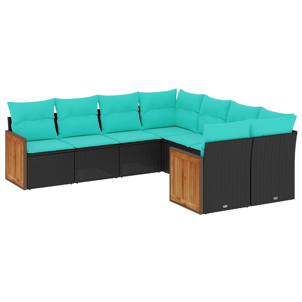 vidaXL 8-delige tuinbankset met kussens, zwart polyrotan