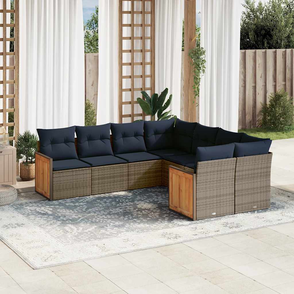 vidaXL 8-delige tuinbankset met kussens, zwart polyrotan