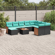 vidaXL 11-delige tuinbankset met kussens, zwart polyrotan