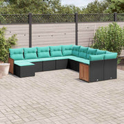 vidaXL 11-delige tuinbankset met kussens, zwart polyrotan