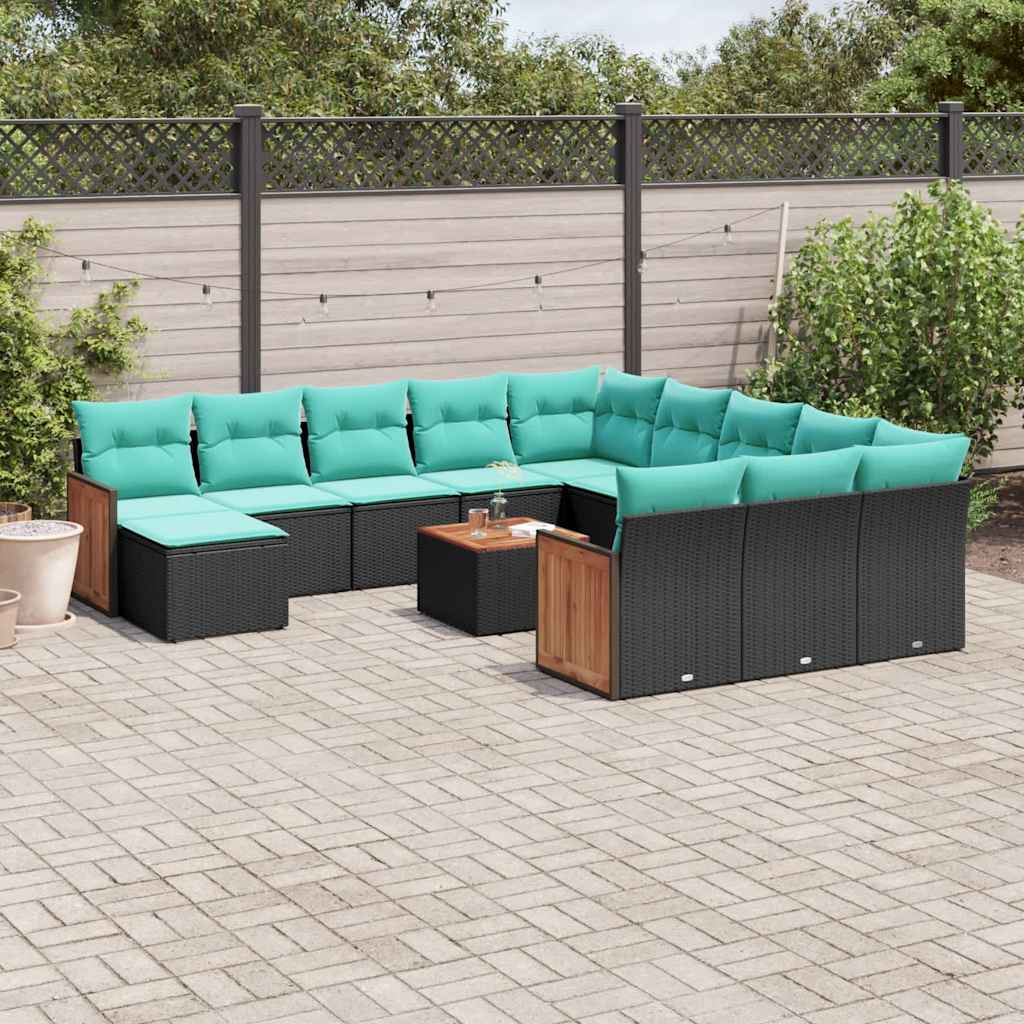 vidaXL 12-delige tuinbankset met kussens van zwart polyrotan