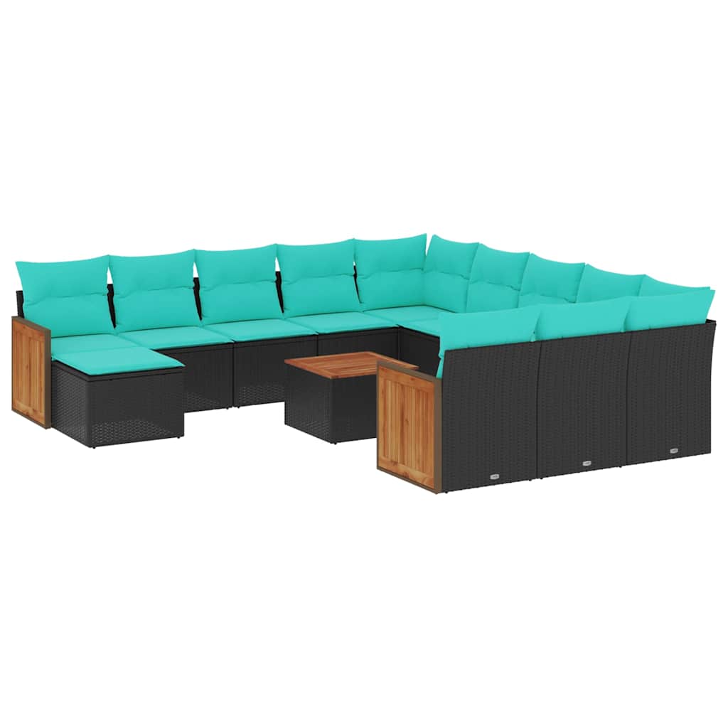 vidaXL 12-delige tuinbankset met kussens van zwart polyrotan