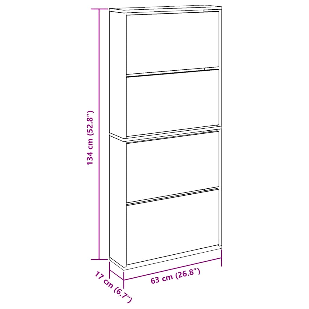 vidaXL Schoenenkast met 4 spiegels 63x17x134 cm eikenhout