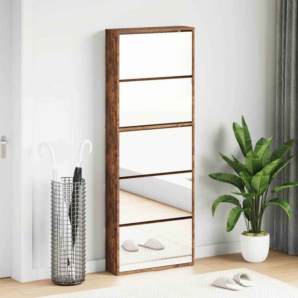 vidaXL Schoenenkast met 5 spiegels 63x17x169,5 cm eikenhout