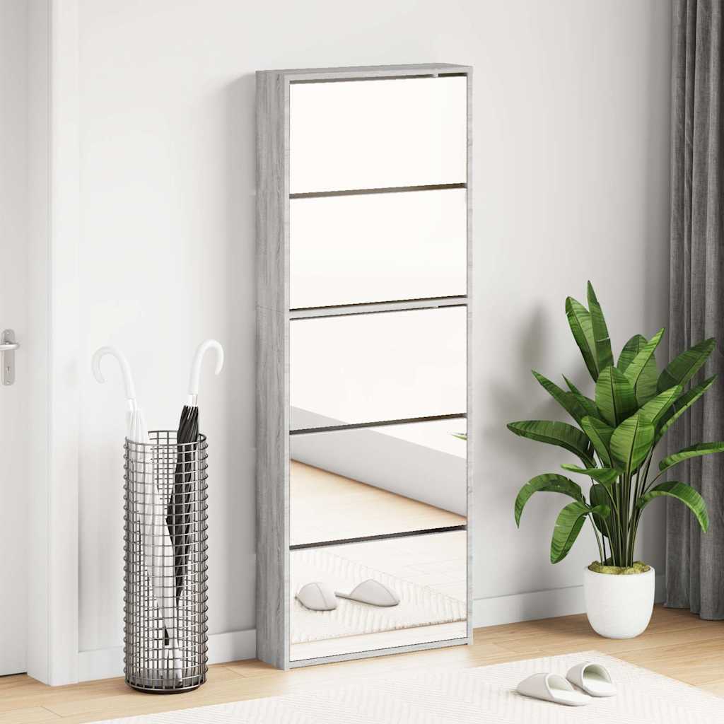 vidaXL Schoenenkast met 5 spiegels 63x17x169,5 cm eikenhout