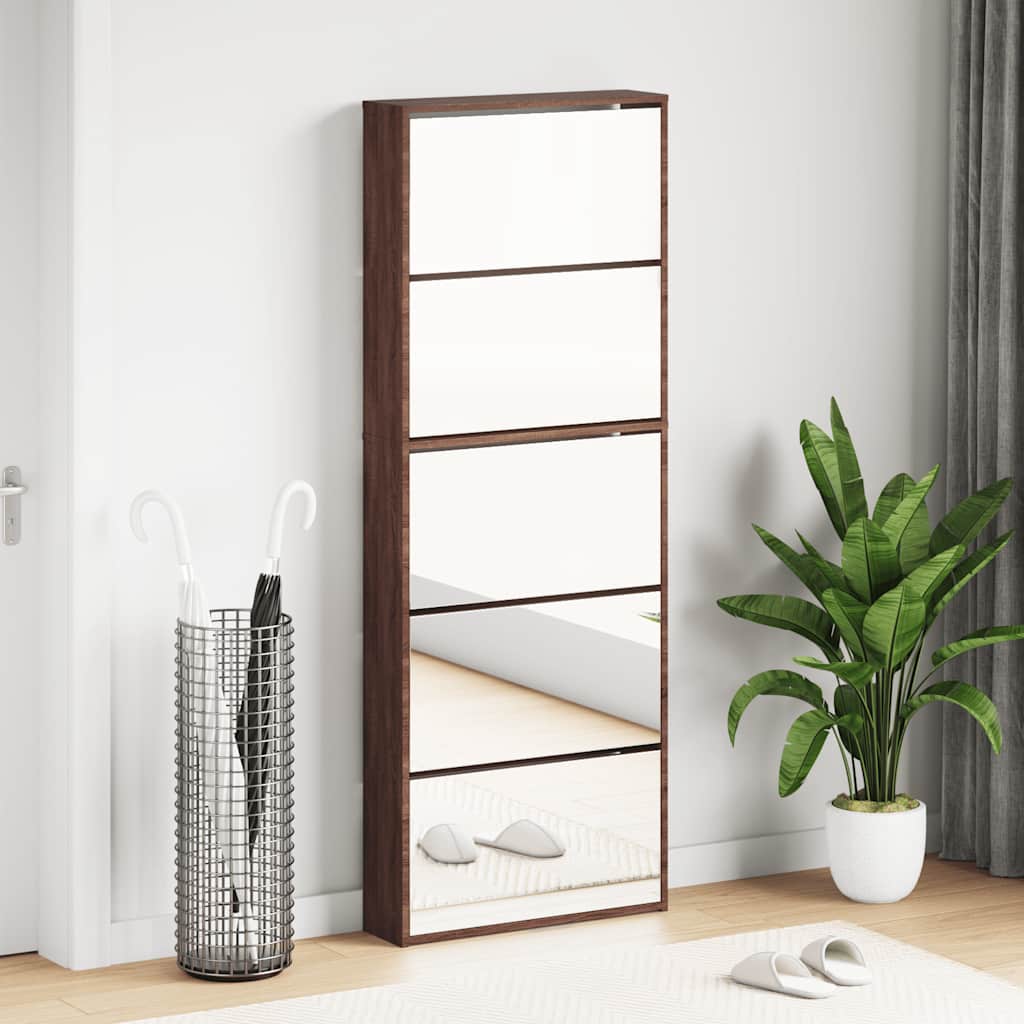 vidaXL Schoenenkast met 5 spiegels 63x17x169,5 cm eikenhout