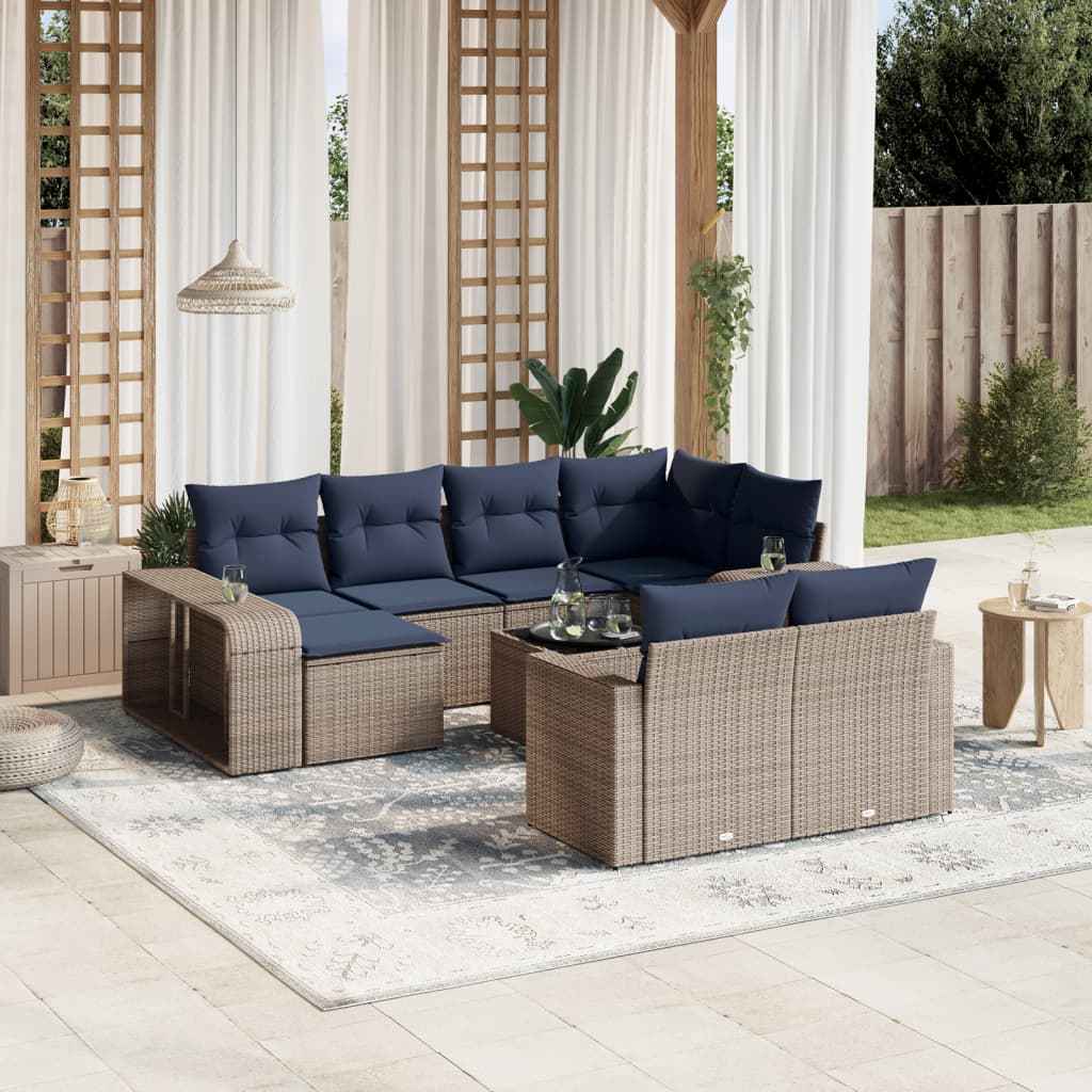 vidaXL 11-delige tuinbankset met kussens, zwart polyrotan