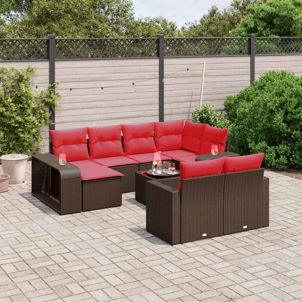 vidaXL 11-delige tuinbankset met kussens, zwart polyrotan