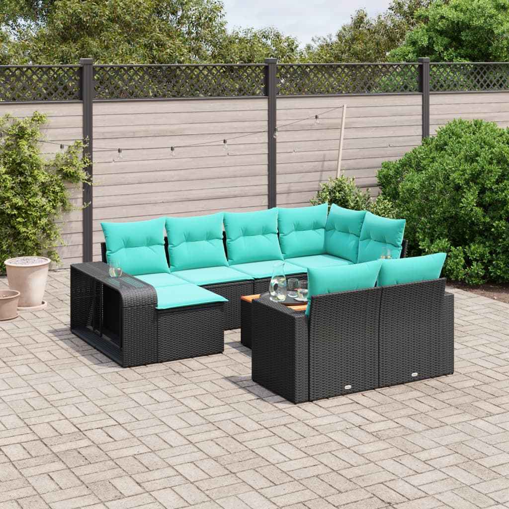 vidaXL 11-delige tuinbankset met kussens, zwart polyrotan