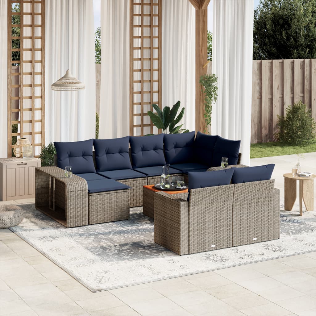 vidaXL 11-delige tuinbankset met kussens, zwart polyrotan