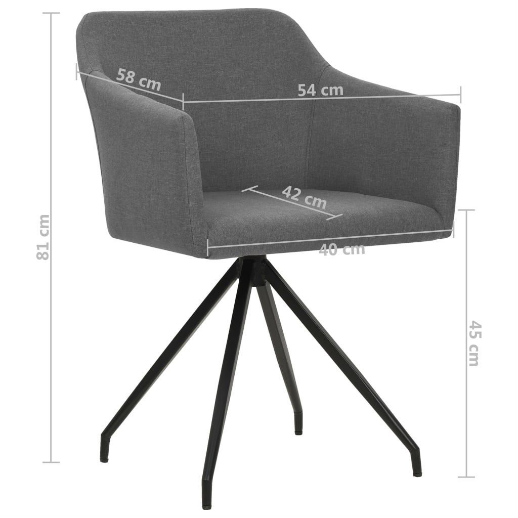 vidaXL Eetkamerstoelen draaibaar 2 st stof lichtgrijs