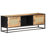 vidaXL TV stand 120x30x40 cm rough mango wood and natural wicker