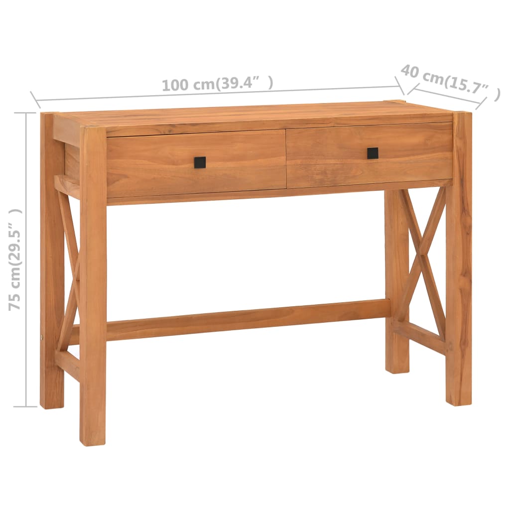 vidaXL Bureau met 2 lades 100x40x75 cm teakhout