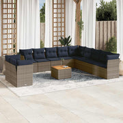 vidaXL 12-delige Loungeset met kussens poly rattan grijs