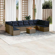 vidaXL 11-delige Loungeset met kussens poly rattan grijs