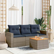 vidaXL 4-delige Loungeset met kussens poly rattan grijs