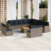 vidaXL 14-delige Loungeset met kussens poly rattan grijs