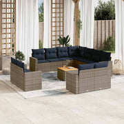 vidaXL 12-delige Loungeset met kussens poly rattan grijs
