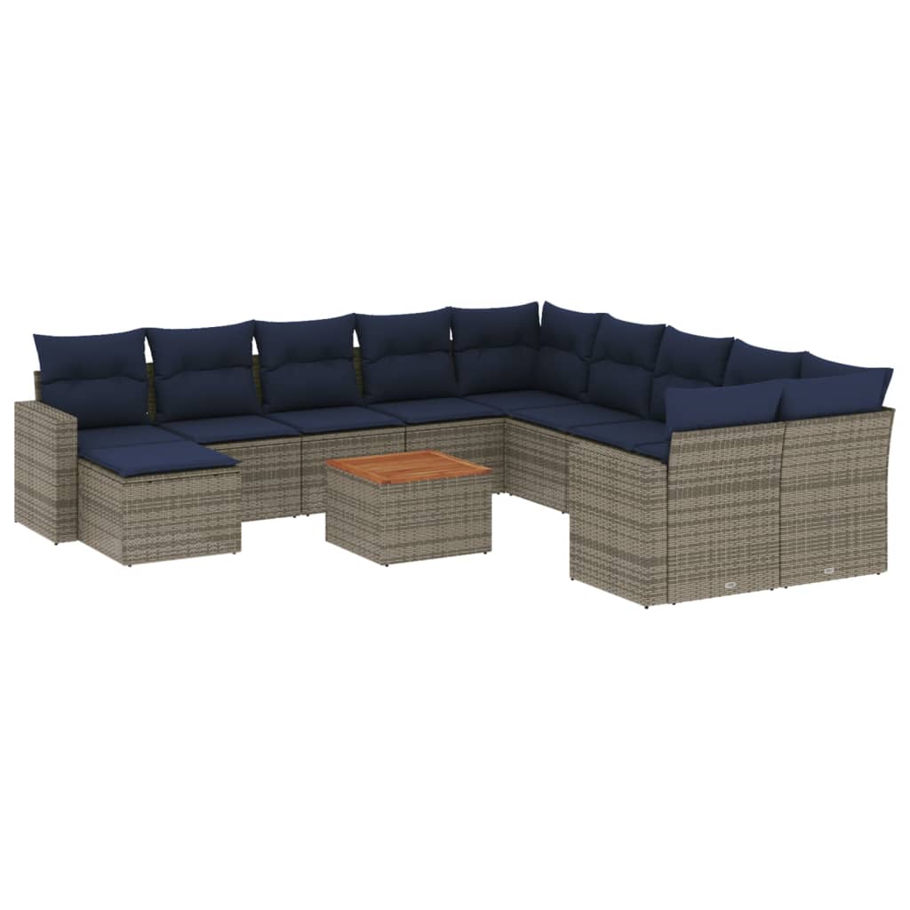 vidaXL 14-delige tuinbankset met kussens, grijs polyrotan
