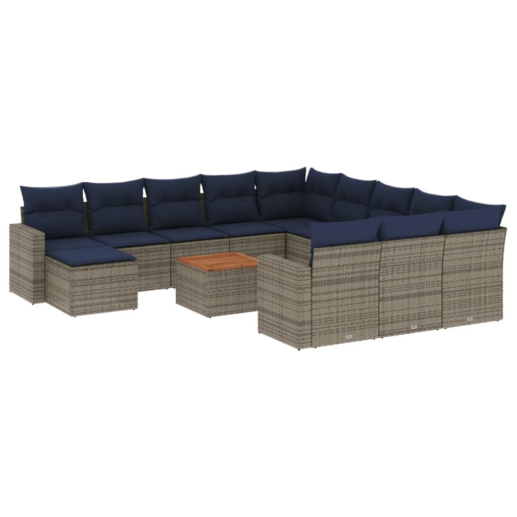 vidaXL 13-delige tuinbankset met kussens, grijs polyrotan