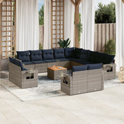 vidaXL 14-delige Loungeset met kussens poly rattan grijs