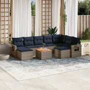 vidaXL 10-delige Loungeset met kussens poly rattan grijs