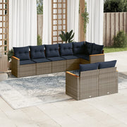 vidaXL 8-delige Loungeset met kussens poly rattan grijs