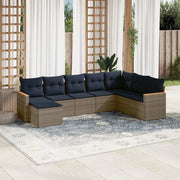 vidaXL 8-delige Loungeset met kussens poly rattan grijs