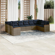 vidaXL 10-delige Loungeset met kussens poly rattan grijs