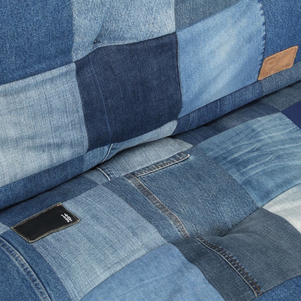 vidaXL Poef rond 100x20 cm denim patchwork