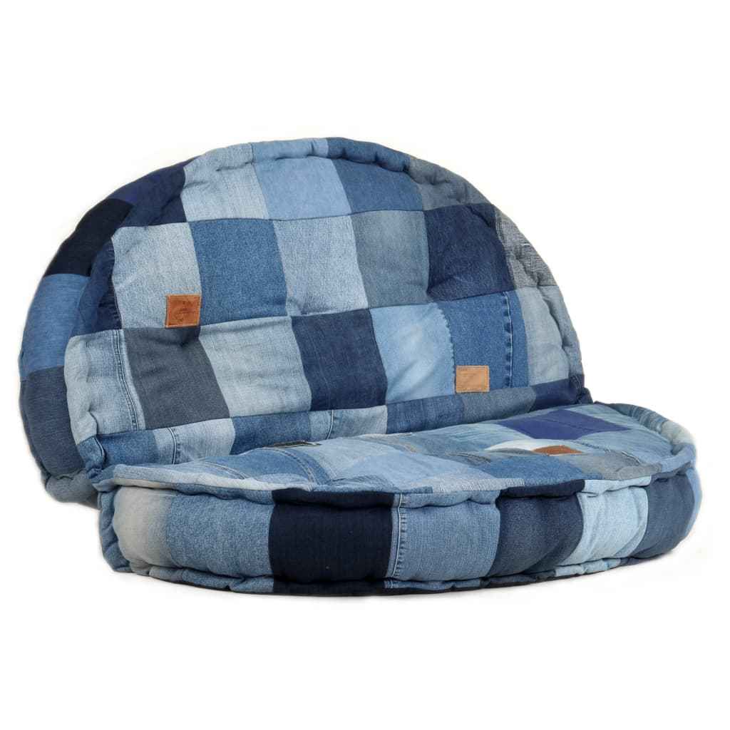vidaXL Poef rond 100x20 cm denim patchwork