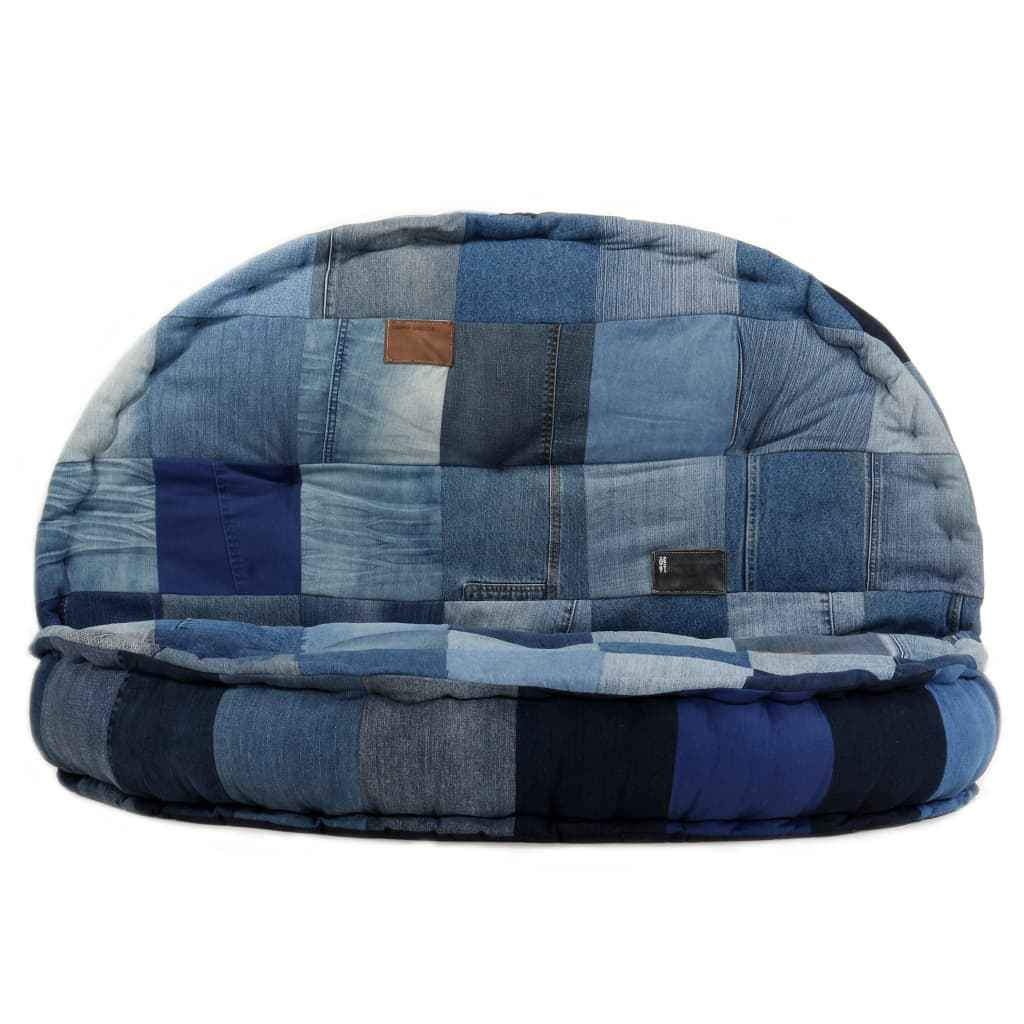 vidaXL Poef rond 100x20 cm denim patchwork