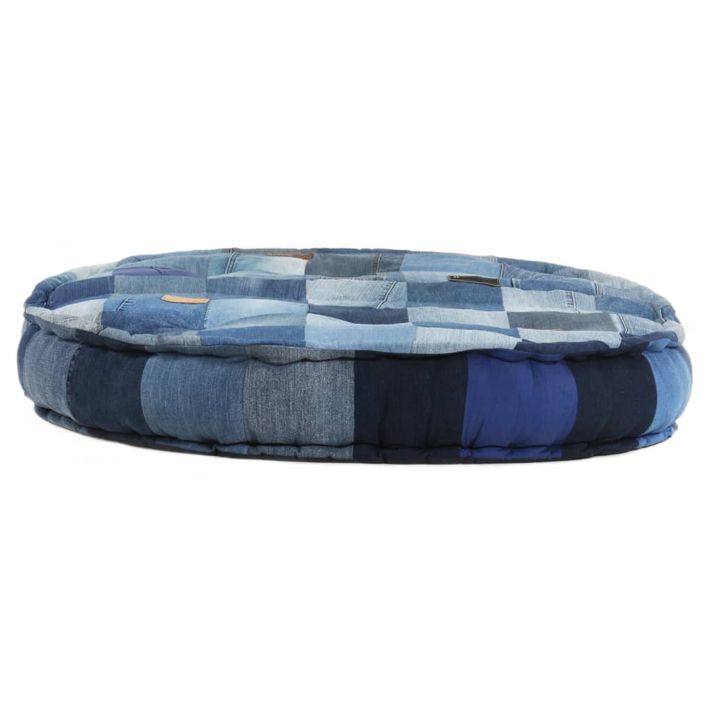vidaXL Poef rond 100x20 cm denim patchwork