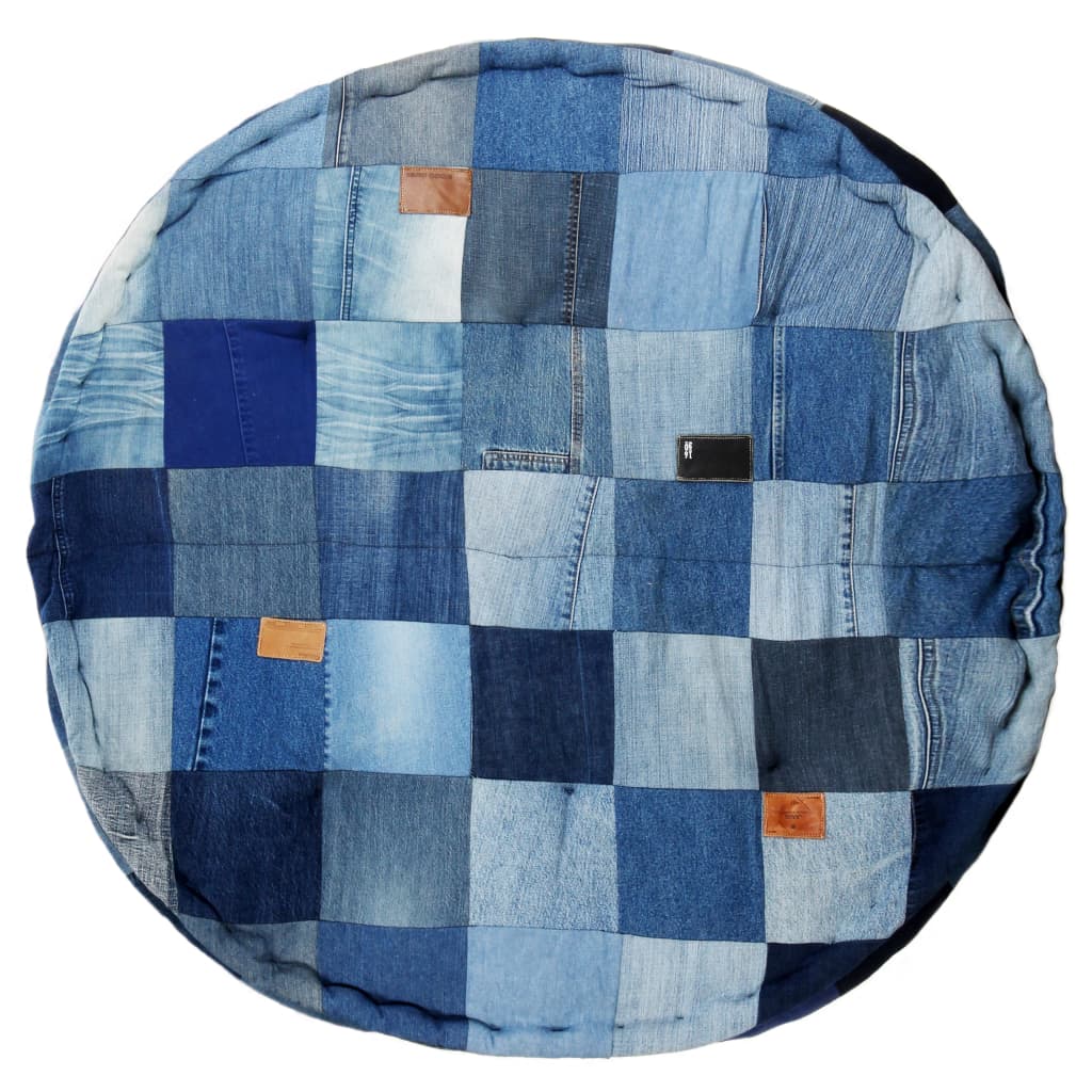vidaXL Poef rond 100x20 cm denim patchwork