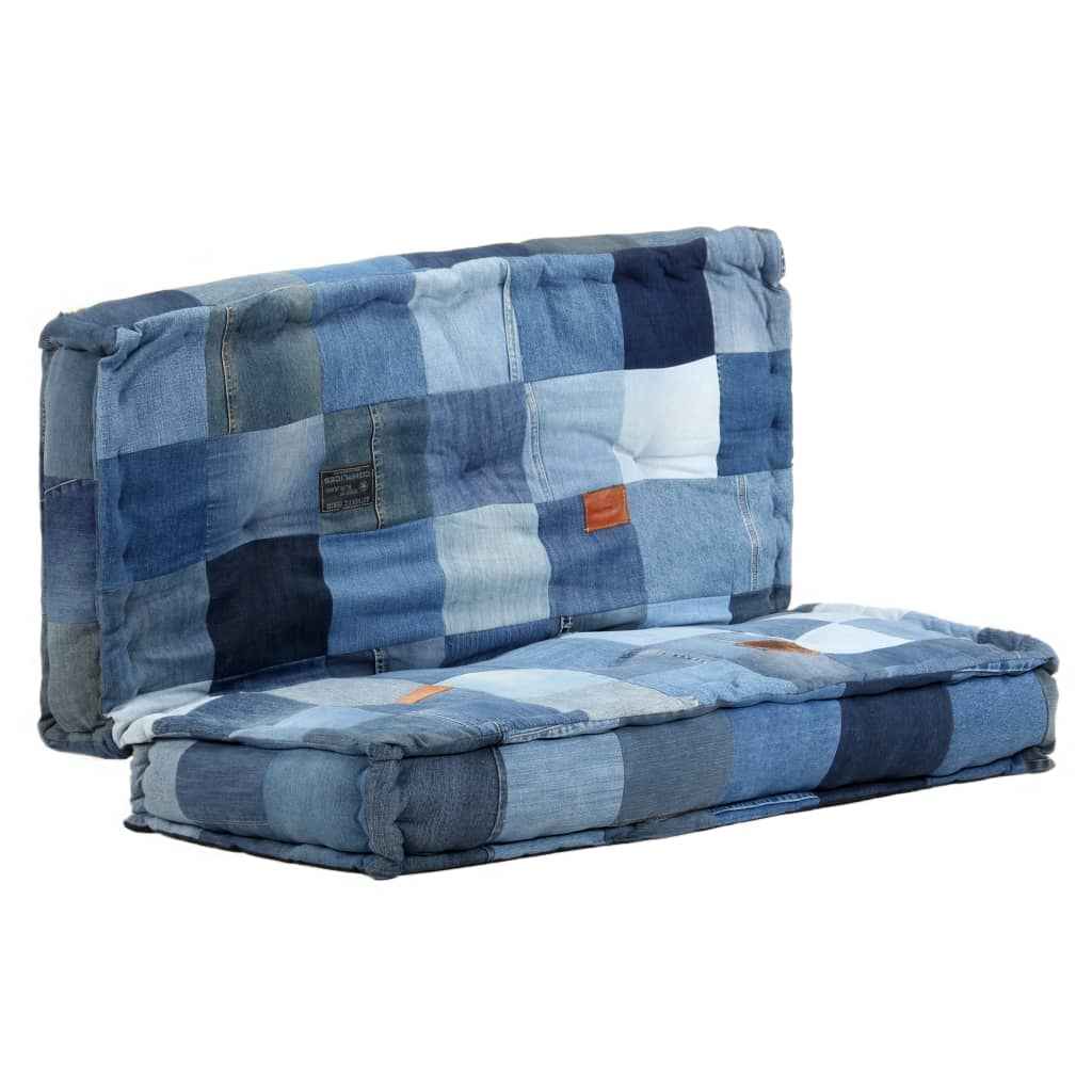 vidaXL Poef rond 100x20 cm denim patchwork