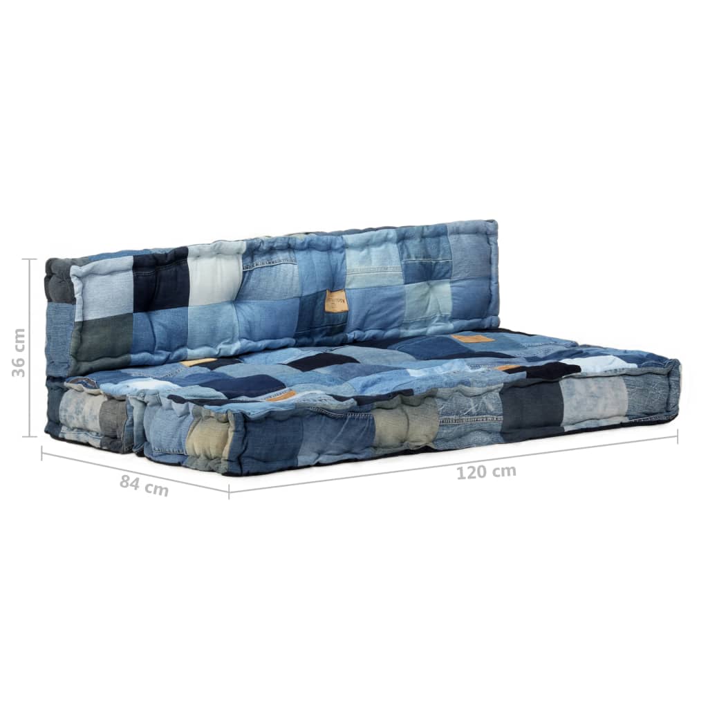 vidaXL 2-delige Bankkussenset pallet denim patchwork blauw