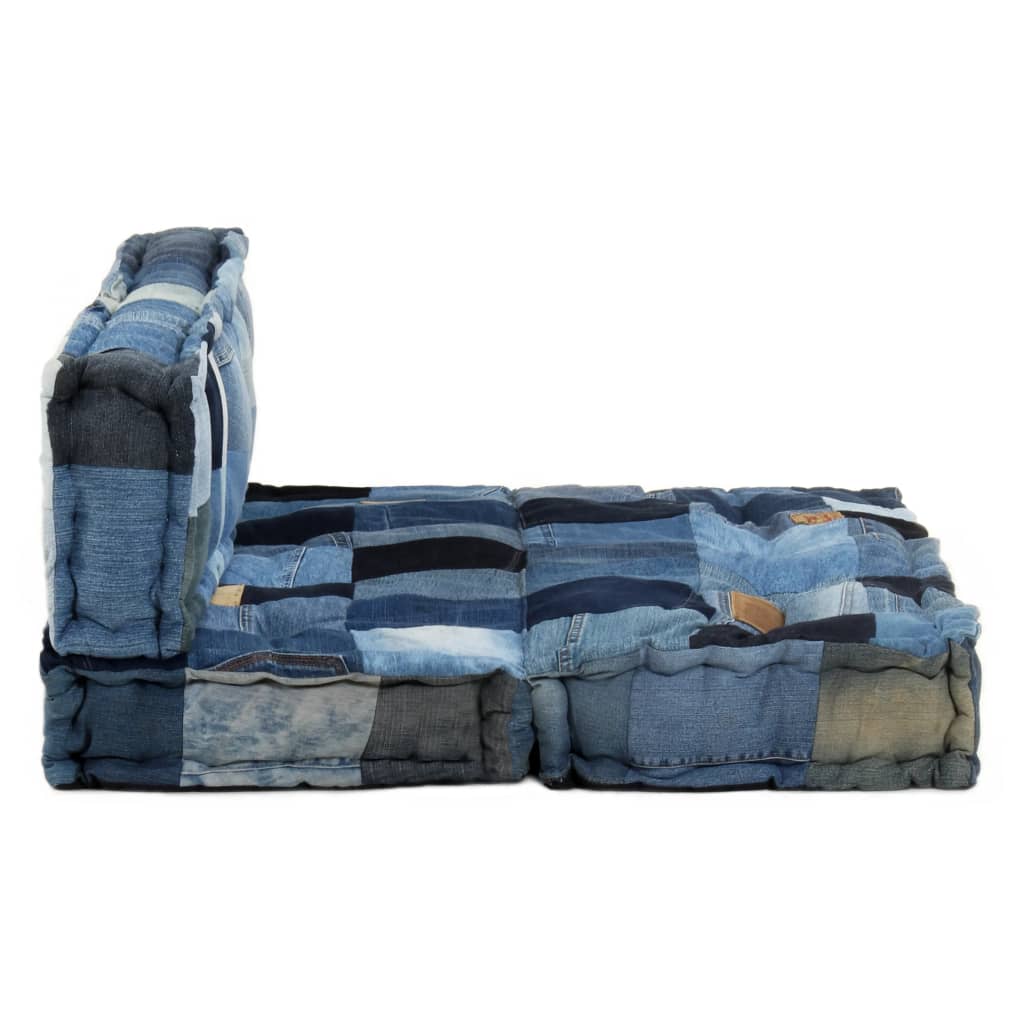 vidaXL 2-delige Bankkussenset pallet denim patchwork blauw