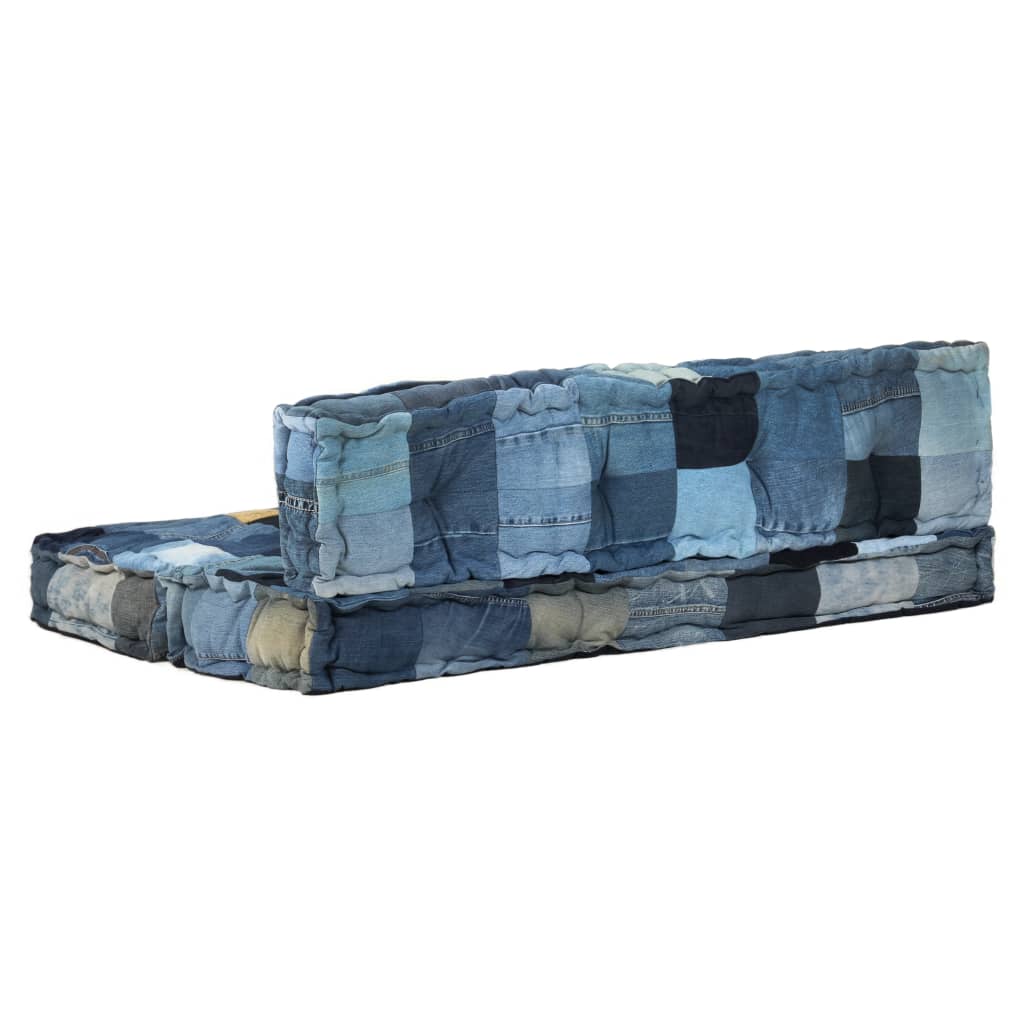 vidaXL 2-delige Bankkussenset pallet denim patchwork blauw