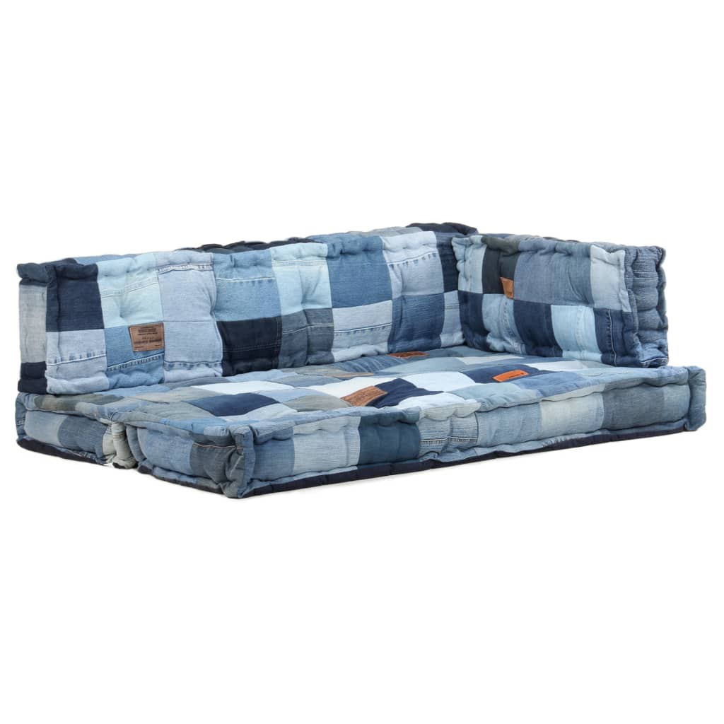 vidaXL 2-delige Bankkussenset pallet denim patchwork blauw