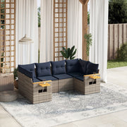 vidaXL 6-delige Loungeset met kussens poly rattan grijs