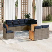 vidaXL 8-delige Loungeset met kussens poly rattan grijs
