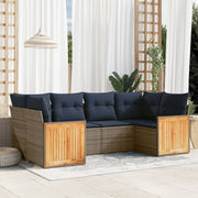 vidaXL 6-delige Loungeset met kussens poly rattan grijs