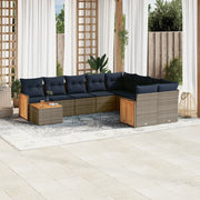 vidaXL 10-delige Loungeset met kussens poly rattan grijs