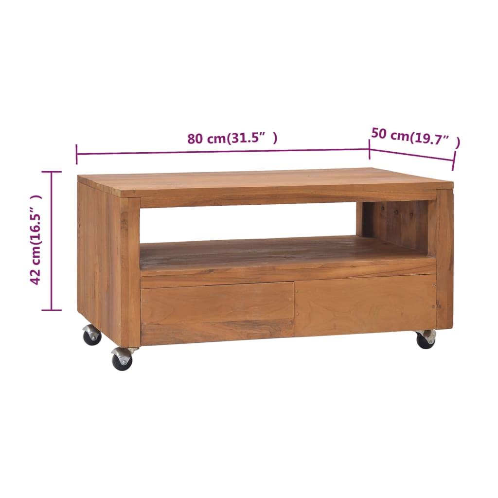 vidaXL Tv-meubel met wielen 80x50x42 cm massief teakhout